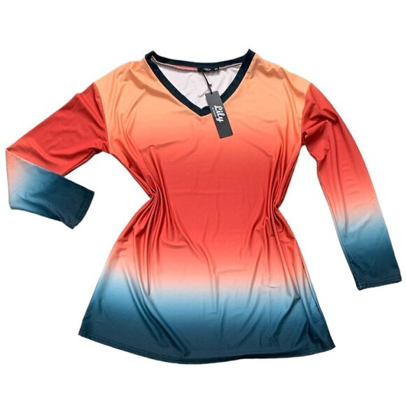 NWT Lily by Firmiana Long Sleeve V-Neck Tunic Top Ombre Color Gradient S #121G - Picture 1 of 8